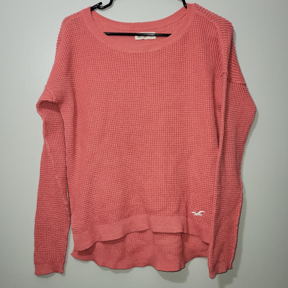 Hollister Co. Salmon Open Weave Knit Sweater High-Low Hem Medium
